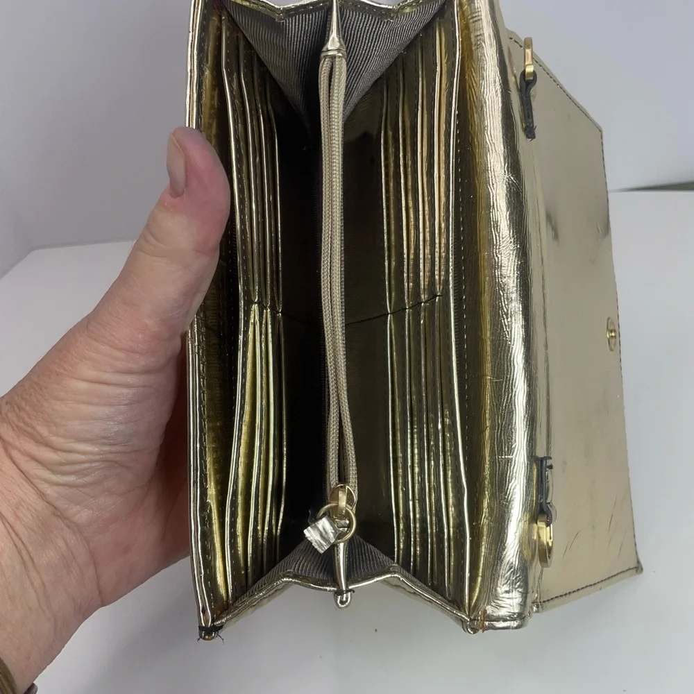 Zac Posen New York Shirley bow mini Gold Leather Crossbody or Clutch bag - Picture 13 of 16